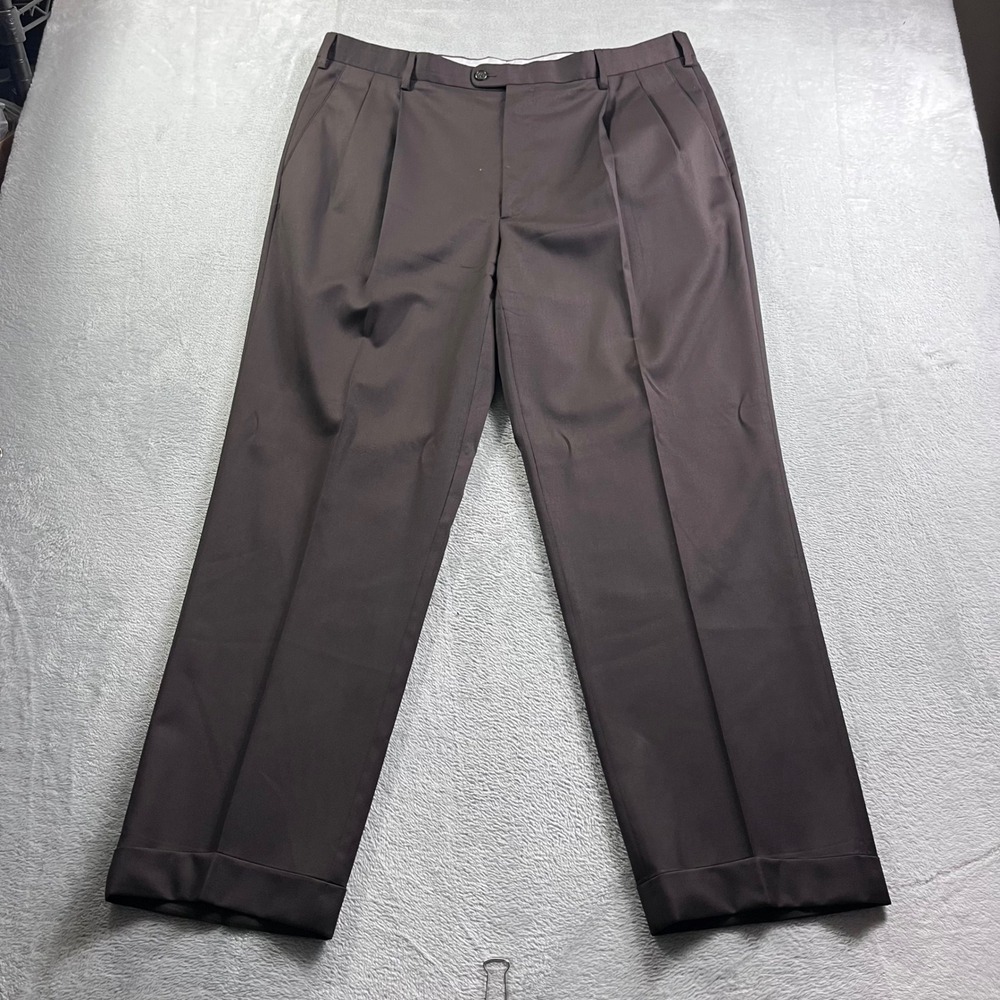 Zanella Bennett Brown Pleated Virgin Wool Dress Pants Mens 38 Made in Italy